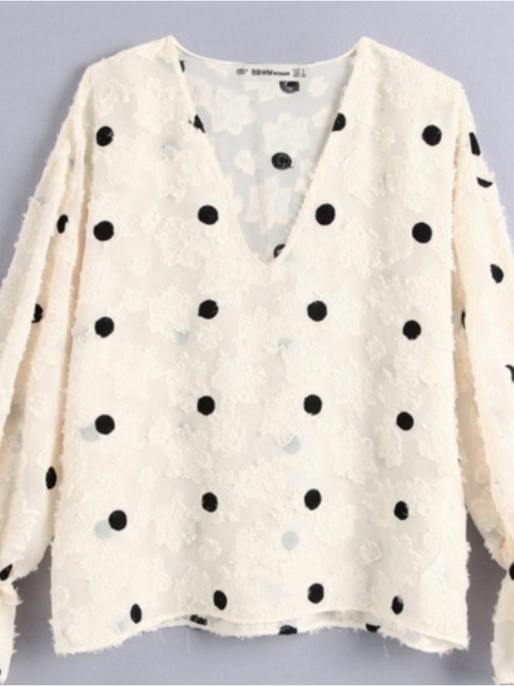 White V-Neck Polka Dot Blouse